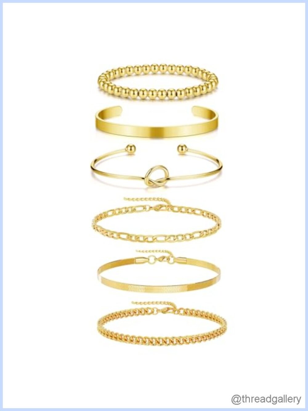 6-Piece Gold Stackable Bracelet Set Adjustable Bangle with CZ Tennis Chain for